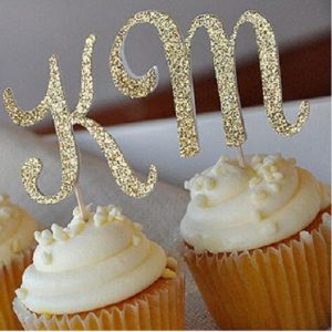cake toppers paper banner glitter letter A-Z capital for Cupcake