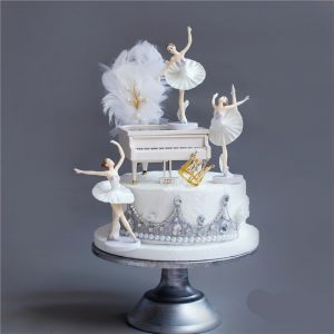 Happy Birthday White Elegant Ballet Girls Decoration Cake Topper