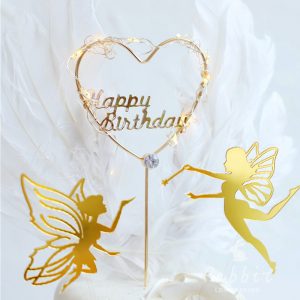 BAKEnCAKE Tools Happy Birthday Fairy Elf Cake Topper Flower Lace Mesh Valentine Decoration for Children Kid Girl Party Supplies Baking Cute Gift