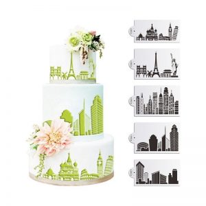 5PCS/Set Buildings Cake Stencils Cookies Mousse Mold Coffee Cappuccino Template