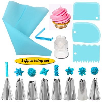 14Pcs/Set Reusable Icing Piping Nozzles Set Pastry Bag DIY Cake Decorating Tools Scraper Flower Cream Tips Converter Baking Cup