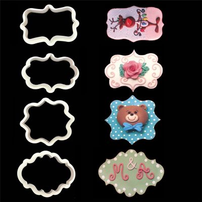 BAKEnCAKE Tools 4Pcs/Lot Vintage Plaque Frame Cookie Cutter Set Plastic Biscuit Mould Fondant Cake Decorating Tools Fondant sugarcraft Molds
