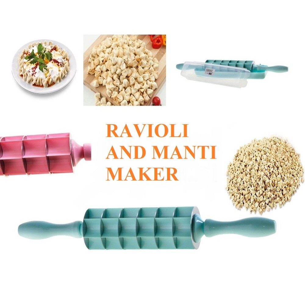 Rolling Pin 3in1 Mould Dough Cutter Press Ravioli Pasta Pizza Manti Wraper Dumpling Roller