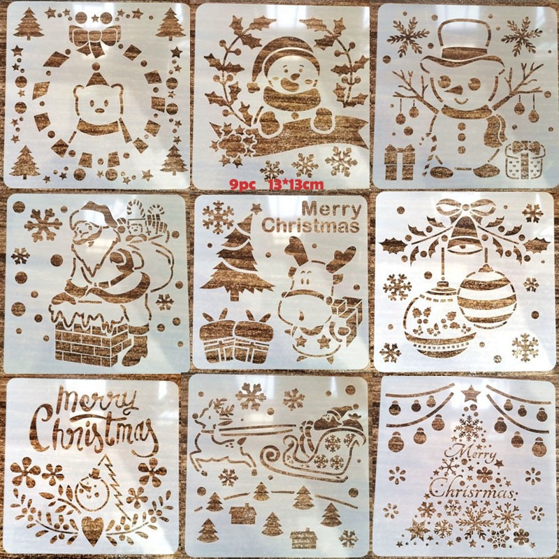 9pc Stencil Christmas Painting Template