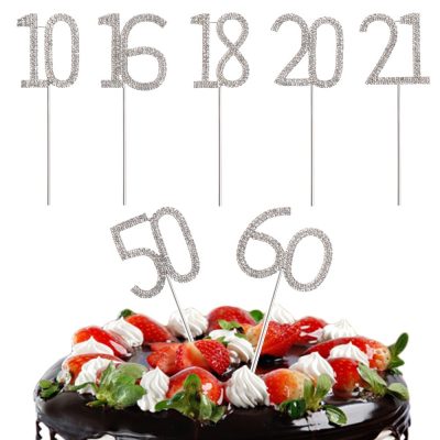 Silver Dual Numberal Cake Toppers Birthday Cake Decoration