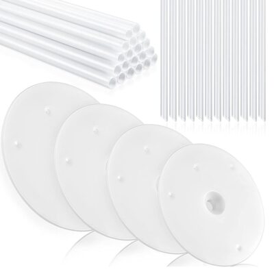 BAKEnCAKE Tools 36 Pieces Plastic Cake Dowel Rods Set 20 Pieces White Cake Sticks Support Rod And 4 Pieces Cake Separator Plates