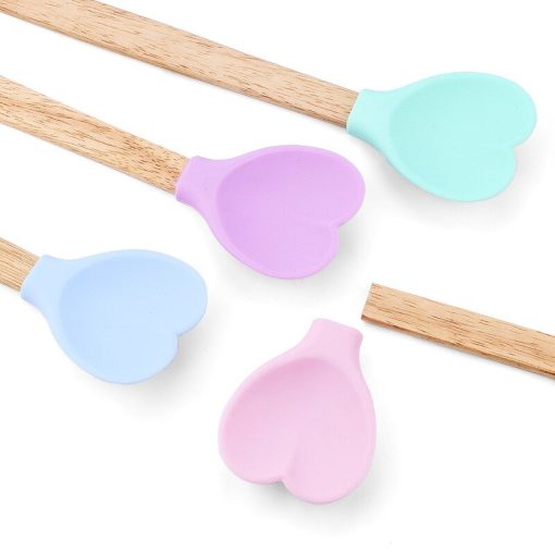 641683 i1c17c Heart-Shaped Silicone Stirring Spoon with Wooden Handle