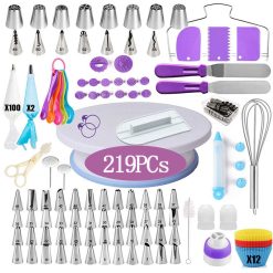 219PCs Cake Tools Turntable Rotating Cake Stand Stainless Steel Cake Decorating Tips Set Pastry Spatula Scraper Baking Supplies