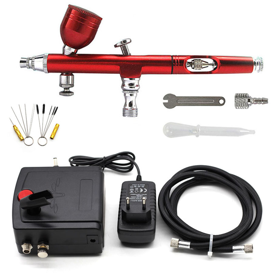 Dual-Action Airbrush Compressor Kit 0.2/0.3mm Air Brush Spray Gun Cleaning Tool for Cake Decoration