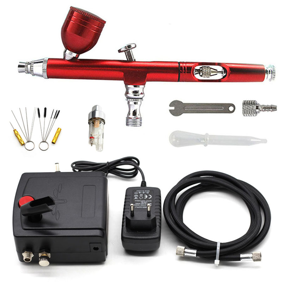 Dual-Action Airbrush Compressor Kit 0.2/0.3mm Air Brush Spray Gun Cleaning Tool for Cake Decoration