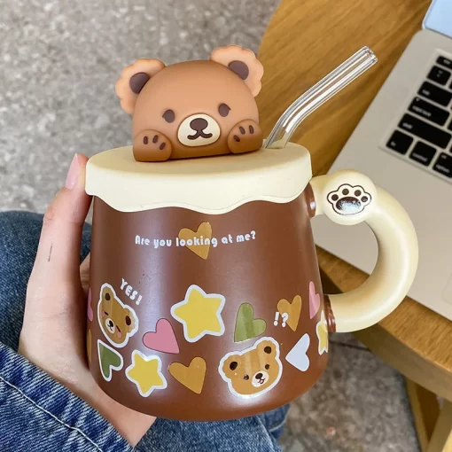 cute ceramic mug with lid spoon