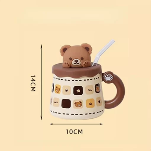 450ml cute ceramic mug with lid spoon