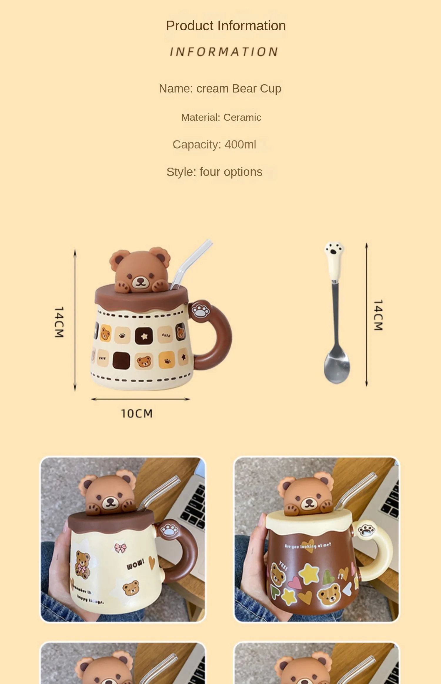 450ml Cute Ceramic Mug with Lid Spoon