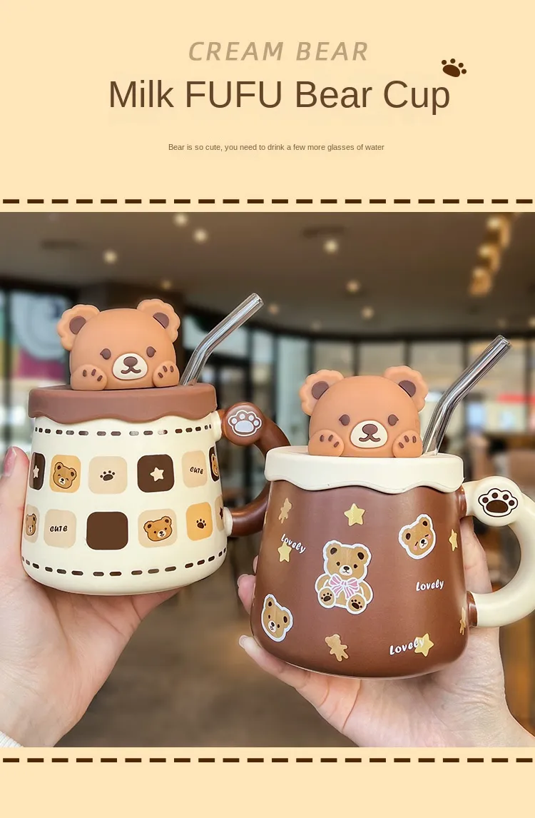 450ml Cute Ceramic Mug with Lid Spoon