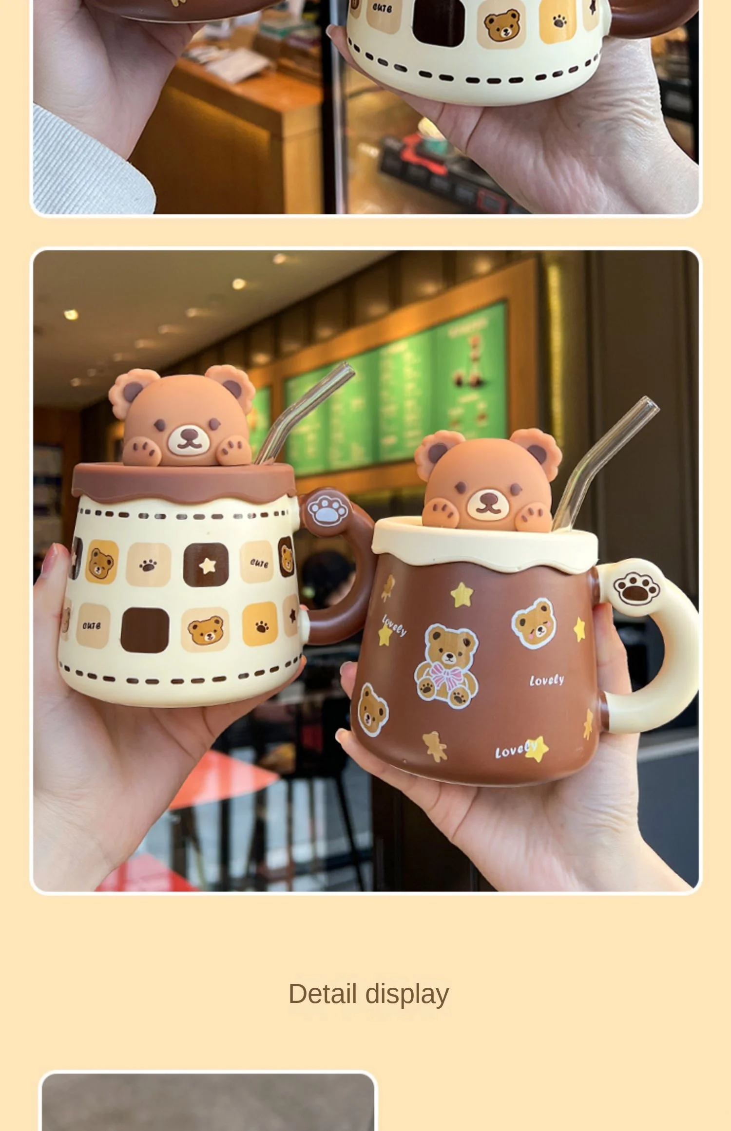 450ml Cute Ceramic Mug with Lid Spoon