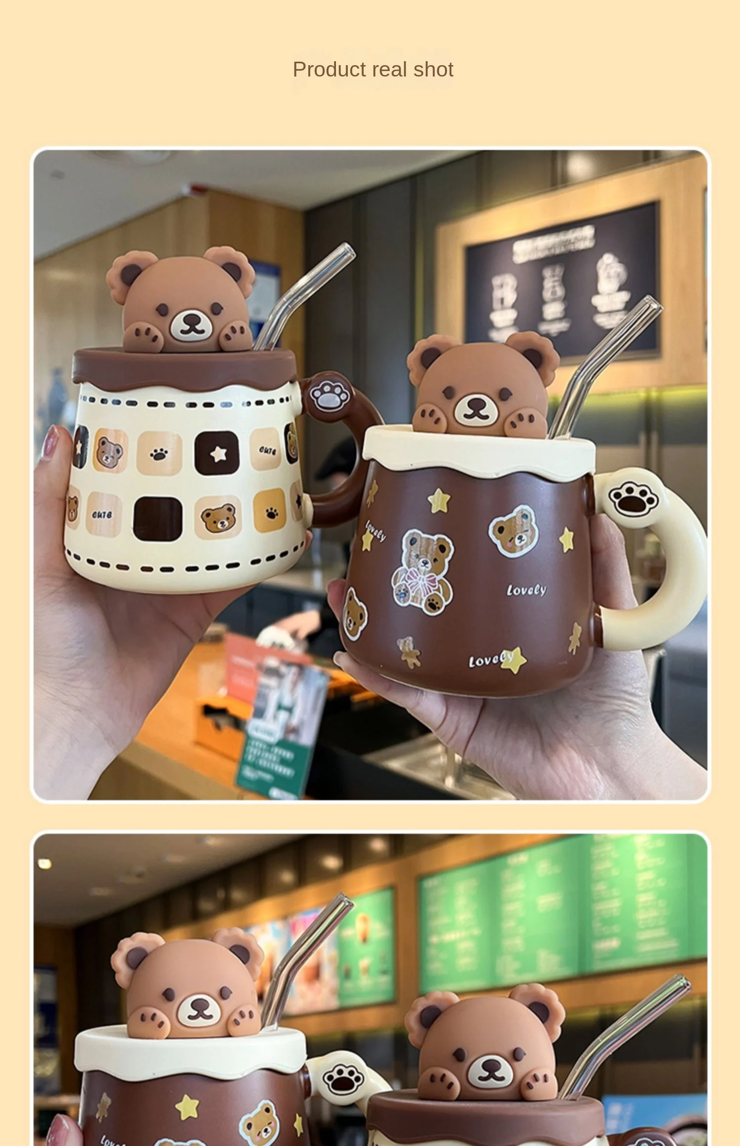 450ml Cute Ceramic Mug with Lid Spoon