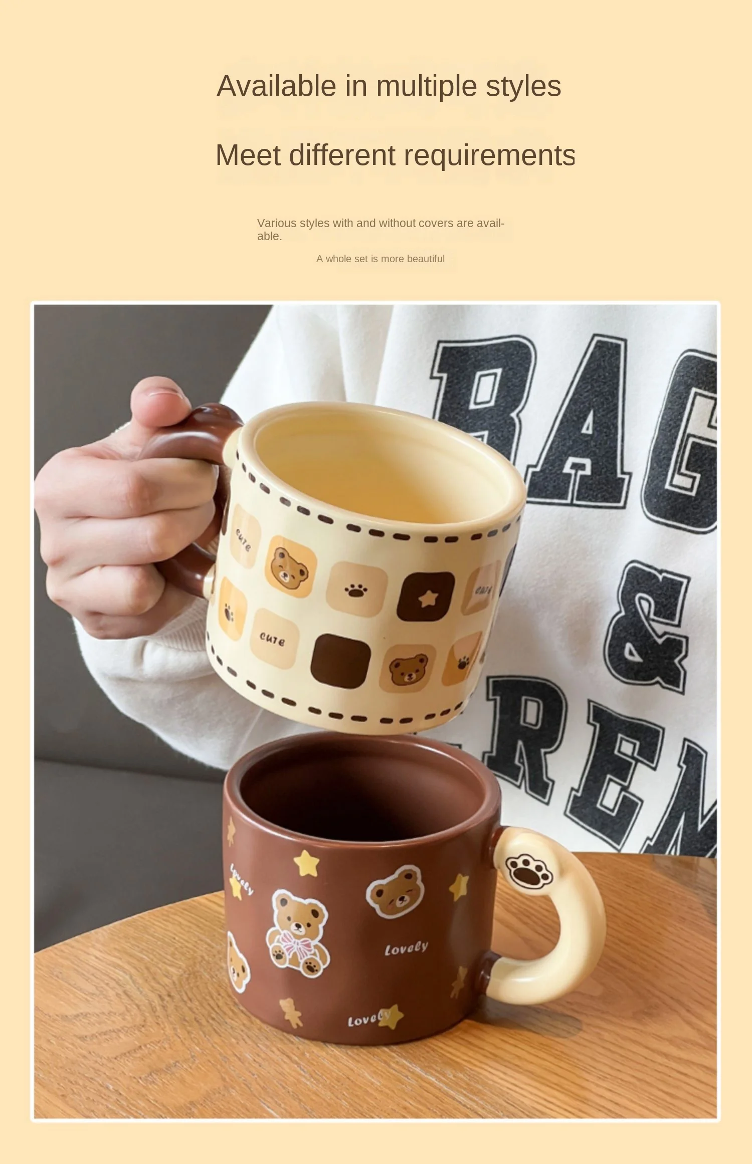 450ml Cute Ceramic Mug with Lid Spoon