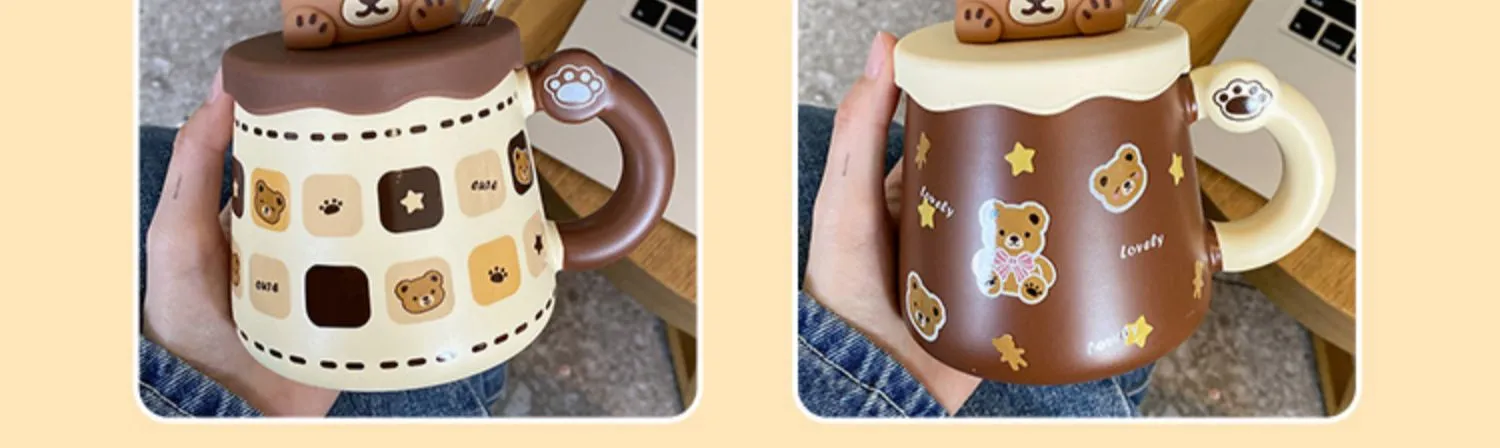 450ml Cute Ceramic Mug with Lid Spoon