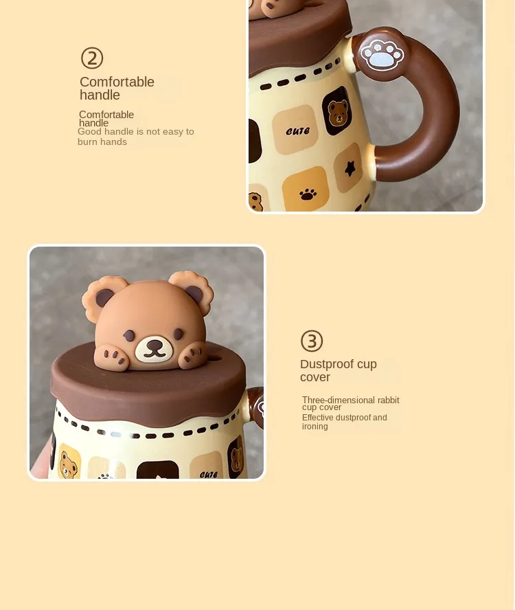 450ml Cute Ceramic Mug with Lid Spoon