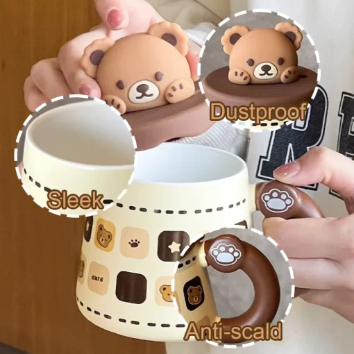 450ml cute ceramic mug with lid spoon