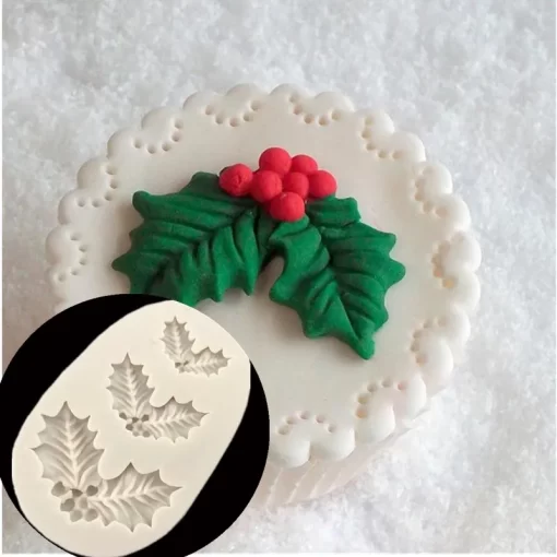 christmas holly leaf silicone mold