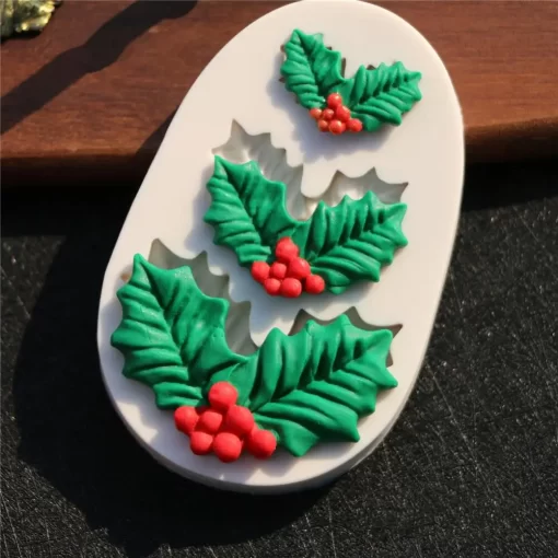 christmas holly leaf silicone mold