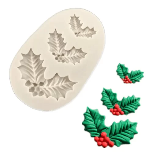 christmas holly leaf silicone mold