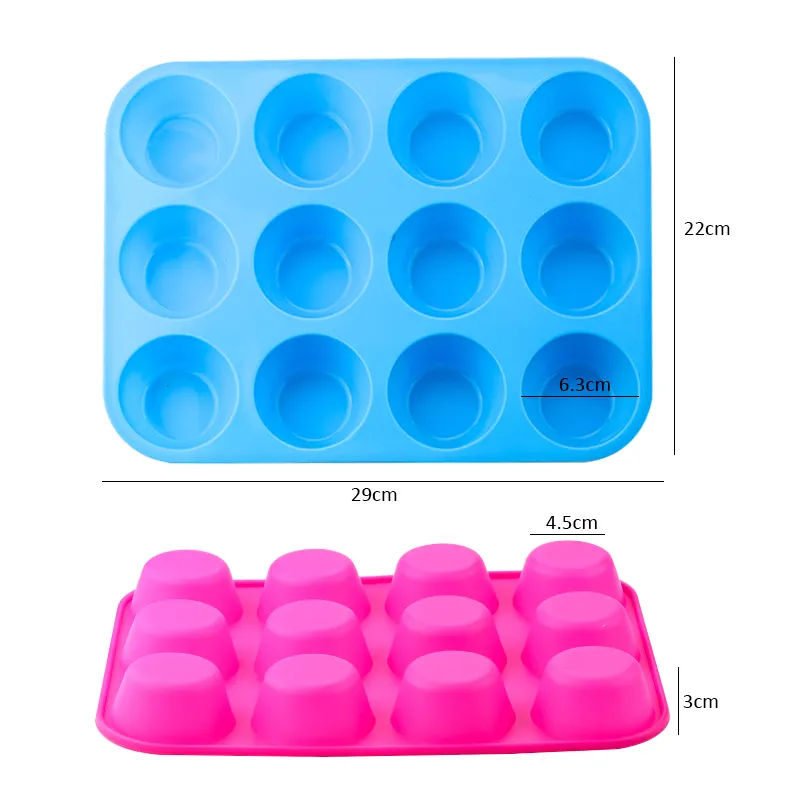 Silicone Cake Mold Round Shape Rectangular Silicone Bread Pan Cake Round Shape Mold 12 Holes Muffin Cupcake Baking Pans