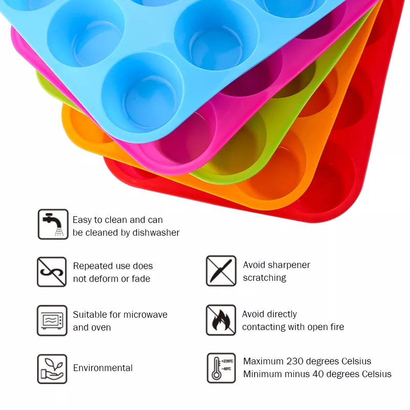 Silicone Cake Mold Round Shape Rectangular Silicone Bread Pan Cake Round Shape Mold 12 Holes Muffin Cupcake Baking Pans