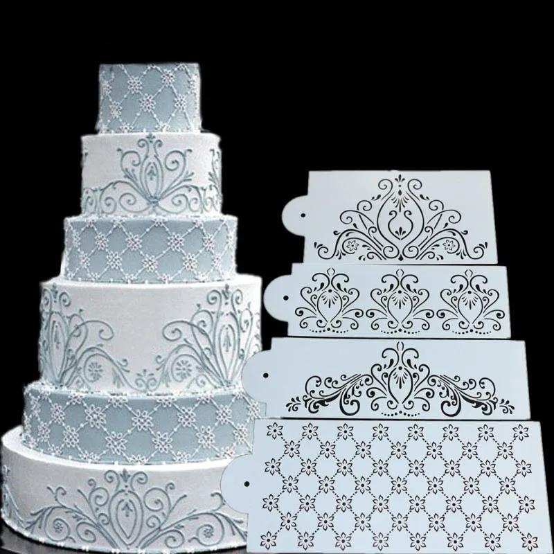 4pcs/Set Princess Lace Cake Stencil Set Cake Craft Stencils