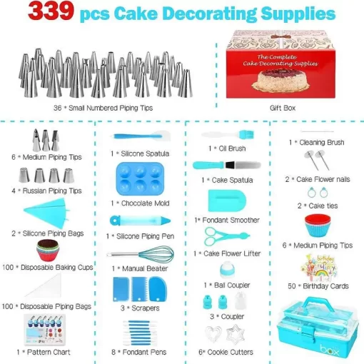 339 pcs cake decorating set with storage box