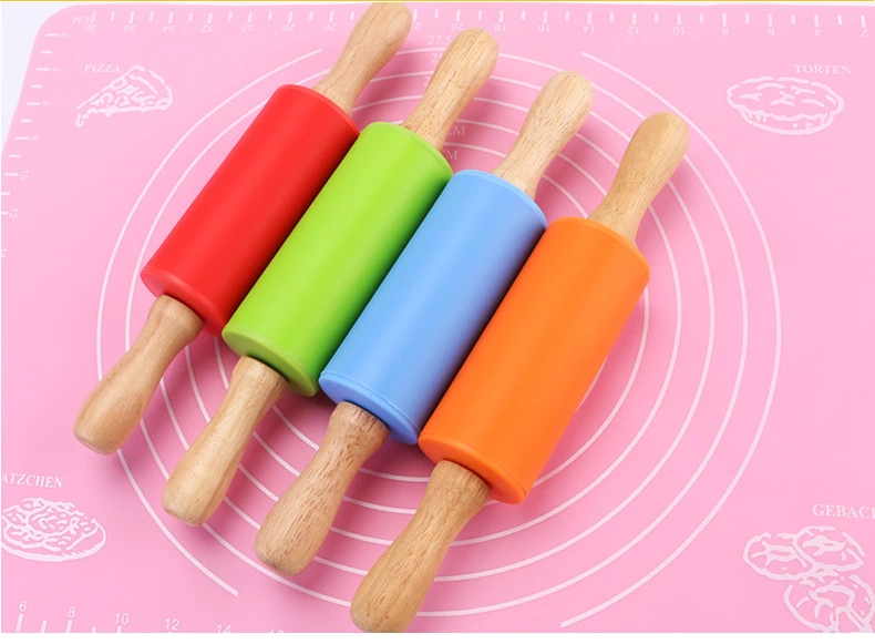 Non-Stick Silicone Rolling Pin Wooden Handle