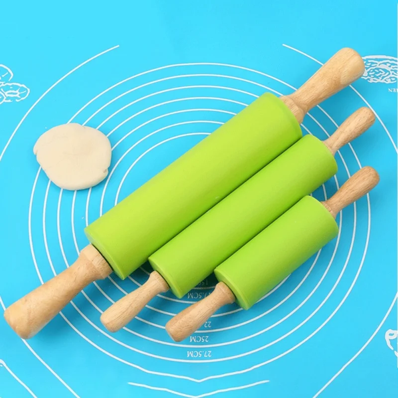 Non-Stick Silicone Rolling Pin Wooden Handle