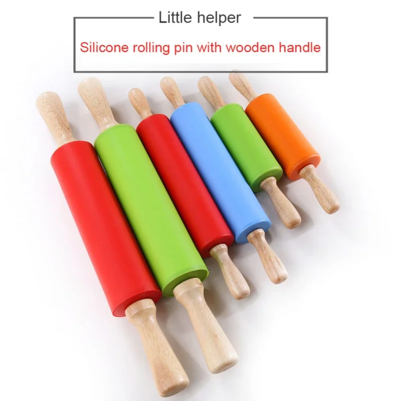 Non-Stick Silicone Rolling Pin Wooden Handle