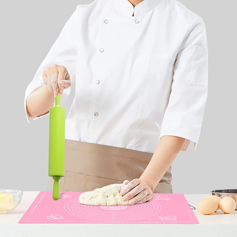 Non-Stick Silicone Rolling Pin Wooden Handle