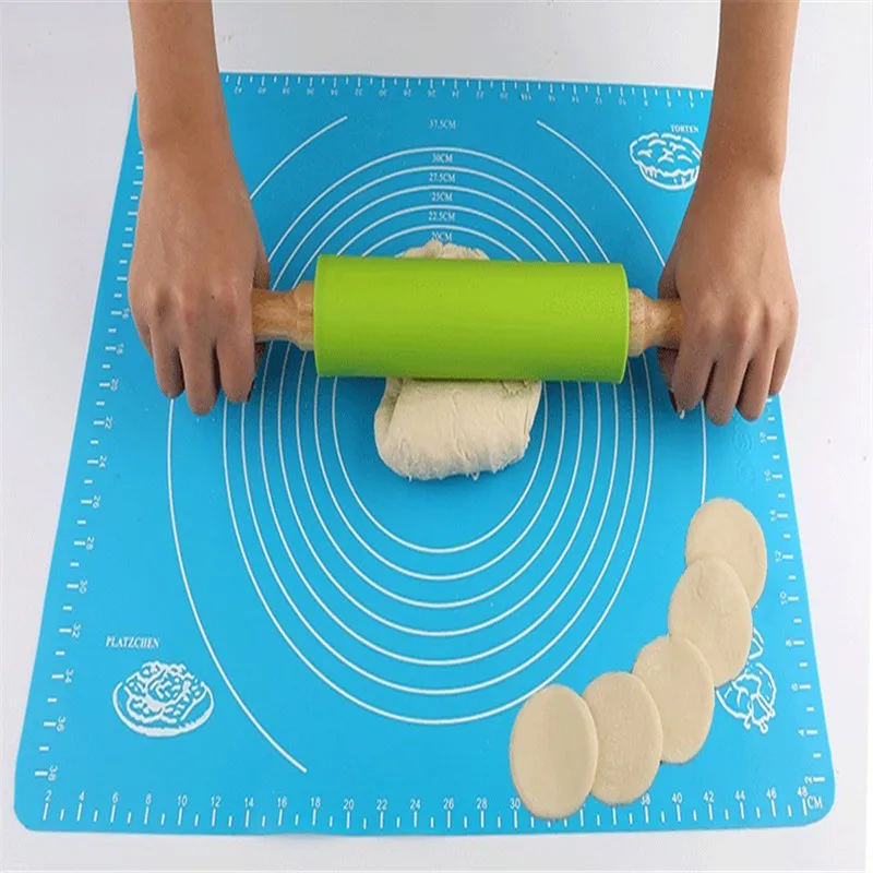 Non-Stick Silicone Rolling Pin Wooden Handle