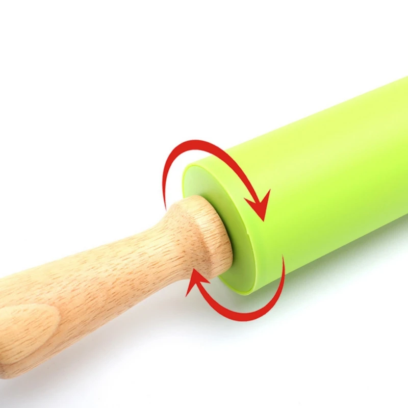 Non-Stick Silicone Rolling Pin Wooden Handle