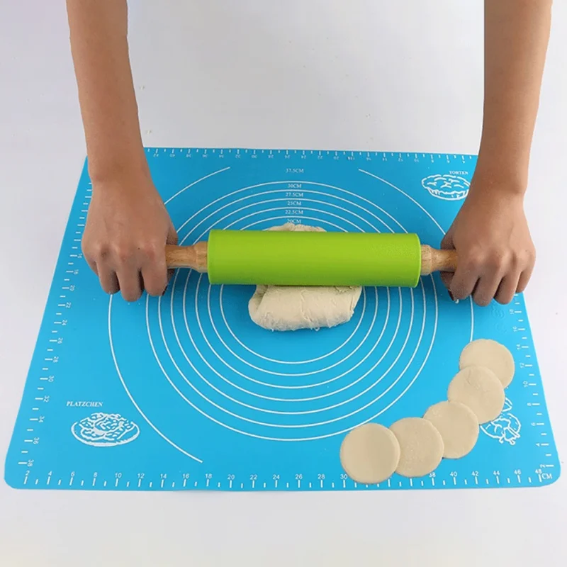 Non-Stick Silicone Rolling Pin Wooden Handle