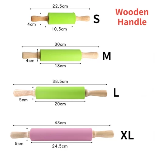 non stick silicone rolling pin wooden handle