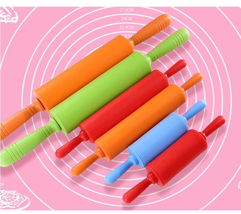 Non-Stick Silicone Rolling Pin Wooden Handle