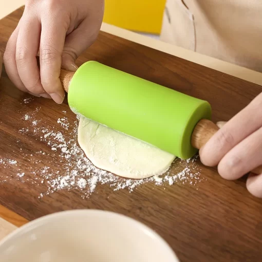 non stick silicone rolling pin wooden handle