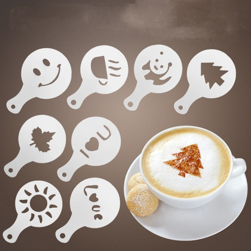 16pcs Plastic Coffee Printing Model Cafe Foam Spray Template Barista Stencils Decoration Tool