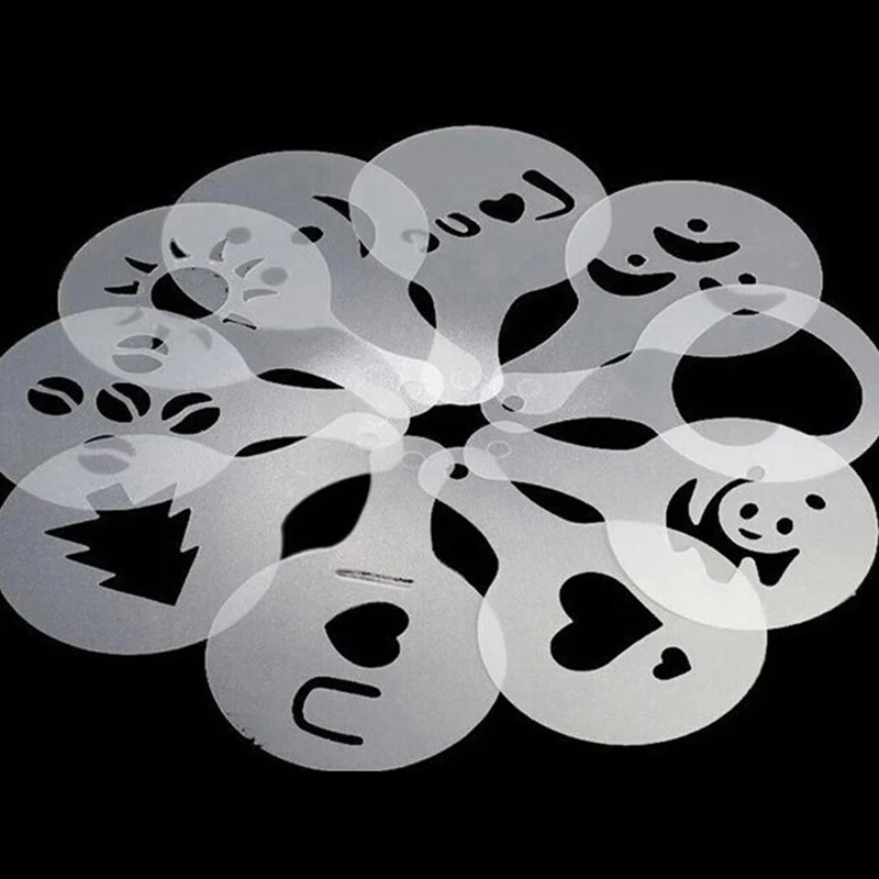 16pcs Plastic Coffee Printing Model Cafe Foam Spray Template Barista Stencils Decoration Tool