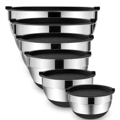 lmetjma 6 pcs mixing bowls with lids and non slip bases stainless steel mixing bowls set for baking nesting storage bowls jt227