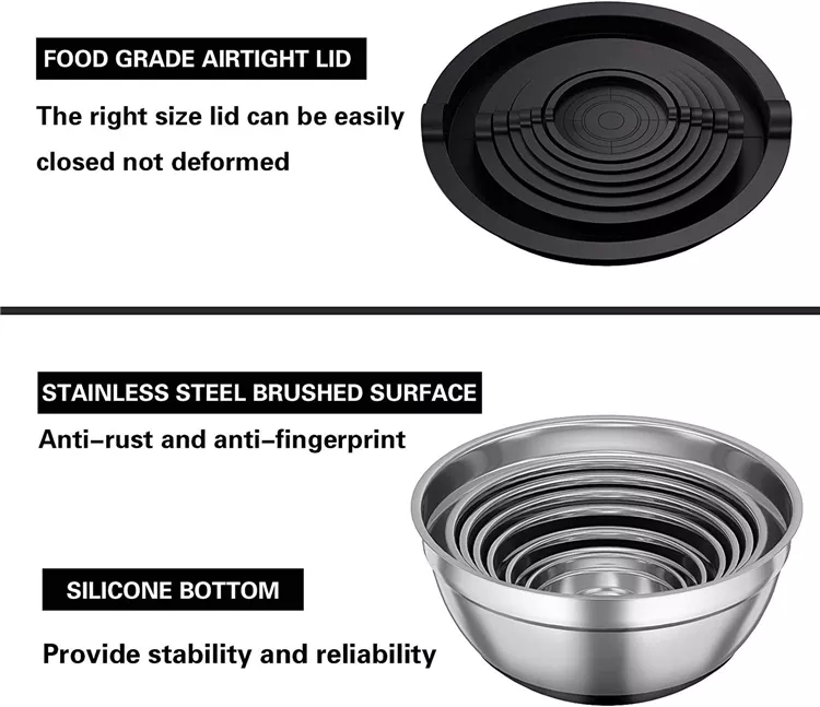 LMETJMA 6 Pcs Mixing Bowls with Lids and Non Slip Bases Stainless Steel Mixing Bowls Set for Baking Nesting Storage Bowls JT227