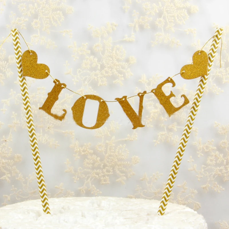 Love Flag Wedding Cake Topper Set