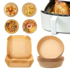 50pcs/Set Air Fryer Disposable Paper Parchment Wood Pulp Steamer Cheesecake Air Fryer Accessories Baking Paper For Air Fryer
