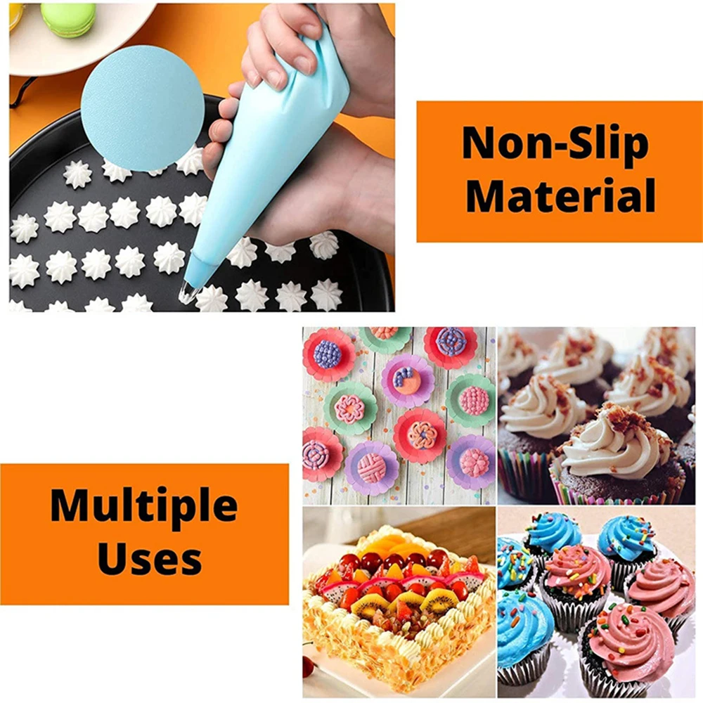 Silicone Piping Bags and Tips Set Cake DIY Decorating Kit with Stainless Steel Nozzle Reusable Silicone Pastry Baking tool