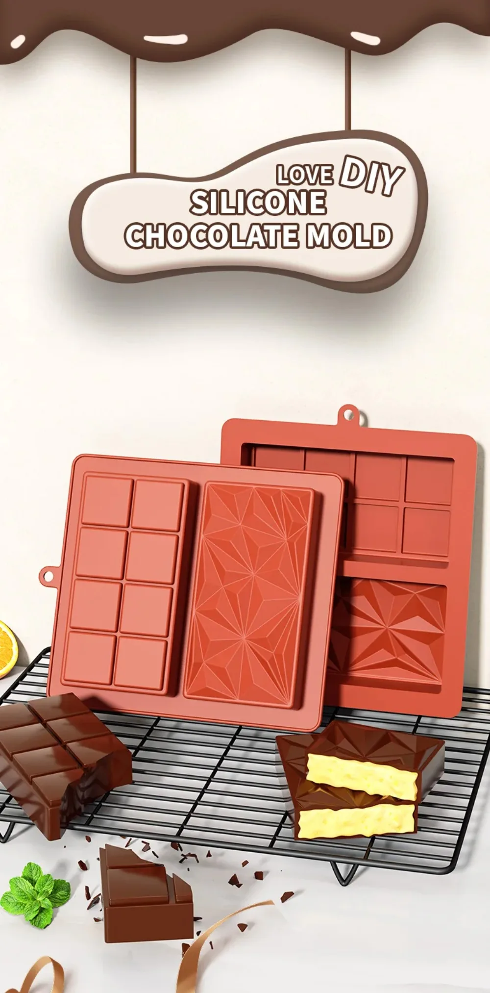 Chocolate Bar Mold Deep Dubai 1 Inch Pistachio Chocolate Bar Silicone Thick Mold for Stuffed Bar, Large Candy Bar Mold for Filli