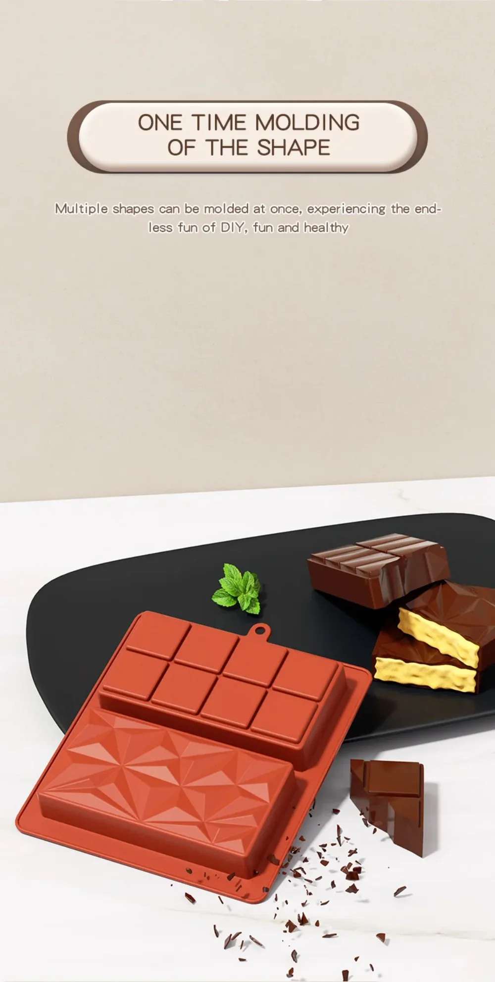 Chocolate Bar Mold Deep Dubai 1 Inch Pistachio Chocolate Bar Silicone Thick Mold for Stuffed Bar, Large Candy Bar Mold for Filli